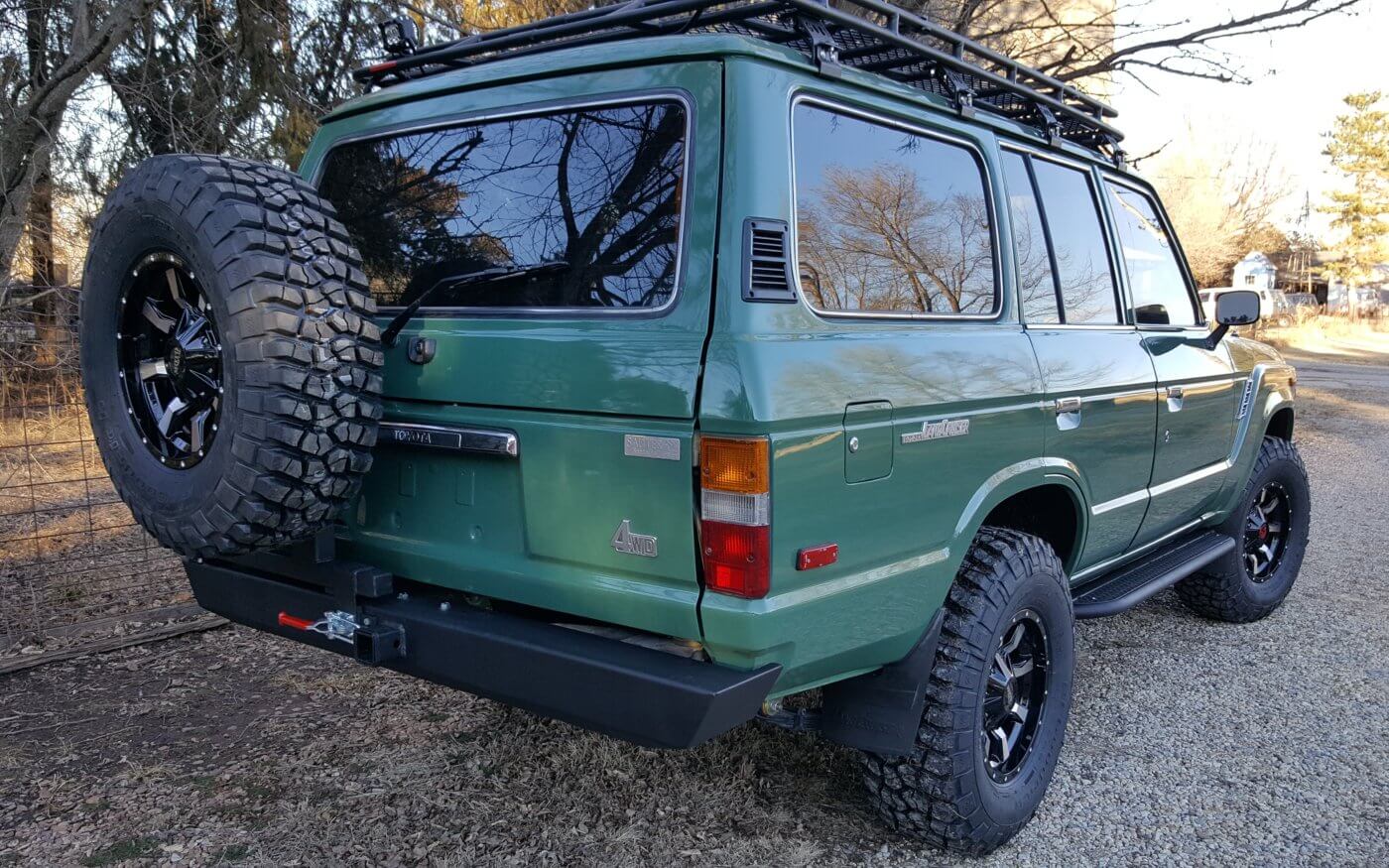 1986 Toyota Land Cruiser FJ60 Restored with V8 engine conversion Side Back View Green