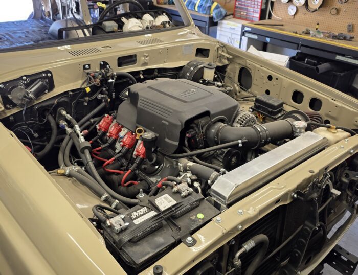 5.3L Vortec V8 with 6L80E 6 speed automatic transmission installed in 1988 Toyota Land Cruiser FJ62 restomod