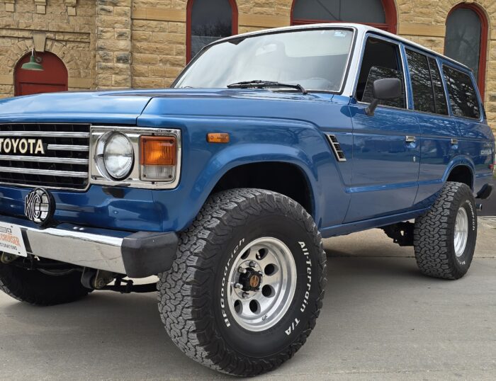 Restored FJ60 Land Cruiser blue exterior side profile