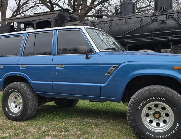 1984 FJ60 Land Cruiser front view with KC auxiliary lights and BFGoodrich tires