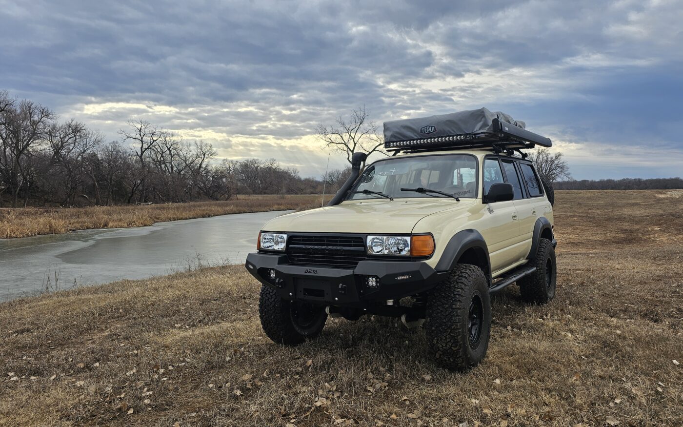 Custom FJ80 Toyota Land Cruiser with roof top tent and snorkel